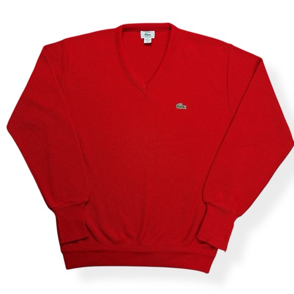 Lacoste Other - Vintage IZOD Lacoste Sweater Men's XL Red Grandpa V Neck Cotton Made in USA 80s